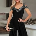 thumbnail image 4 of Noarlalf Jumpsuits for Women Dressy Summer Print V Neck Off Shoulder High Waist Jumpsuit for Women Black L, 4 of 6