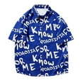 thumbnail image 1 of Male Oversized Shirt Letter Pattern Printed Turn Down Collar Single Breasted Short Sleeve Shirt Top for Men, 1 of 8