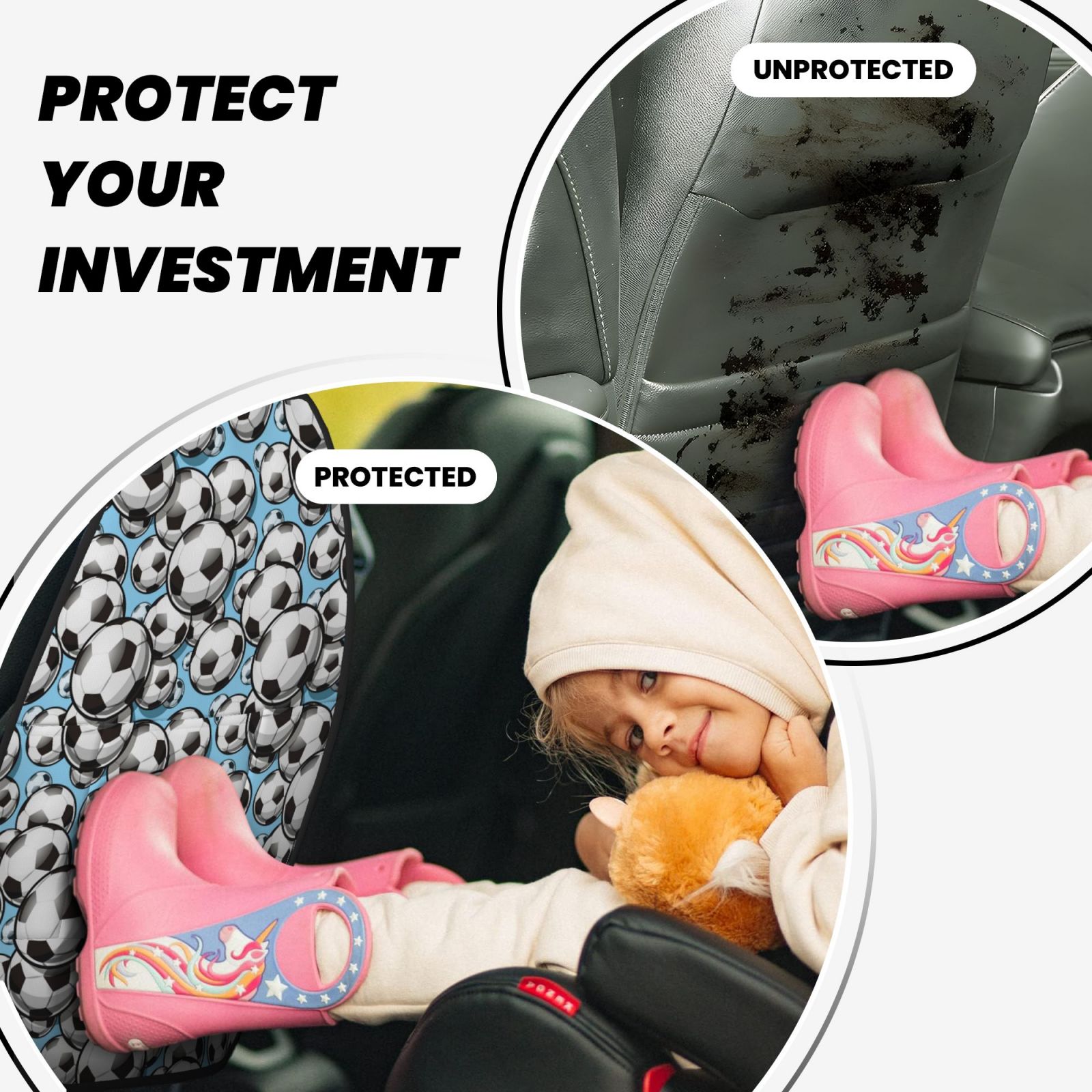 Xecao Football Soccer Ball Pattern Car Seat Back Protector 2 Pack Large Capacity Pocket, Kick Mats Back Seat Protector