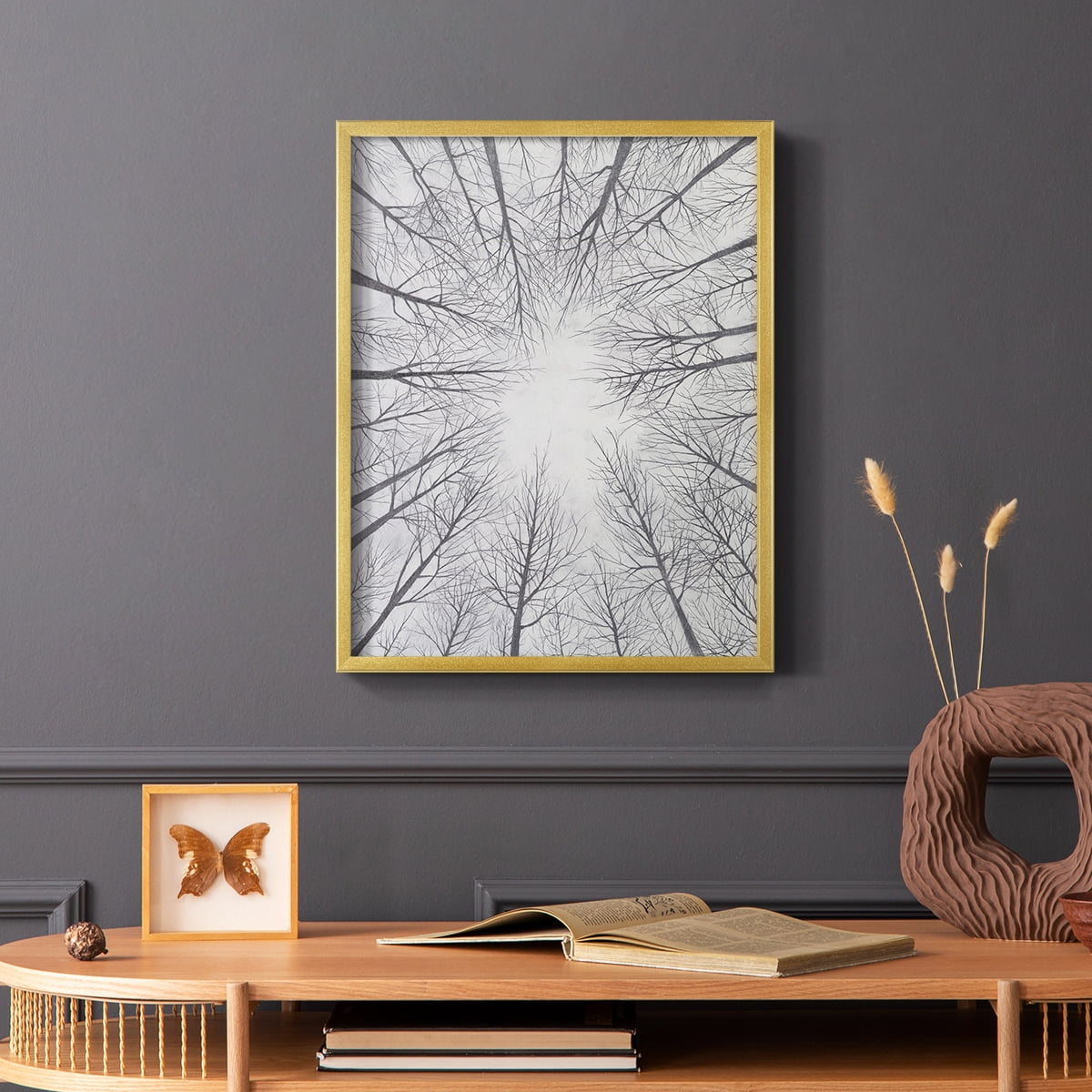 Deciduous Canopy II Framed Print in Gold Solid Wood Framed Print No Nail Hanging