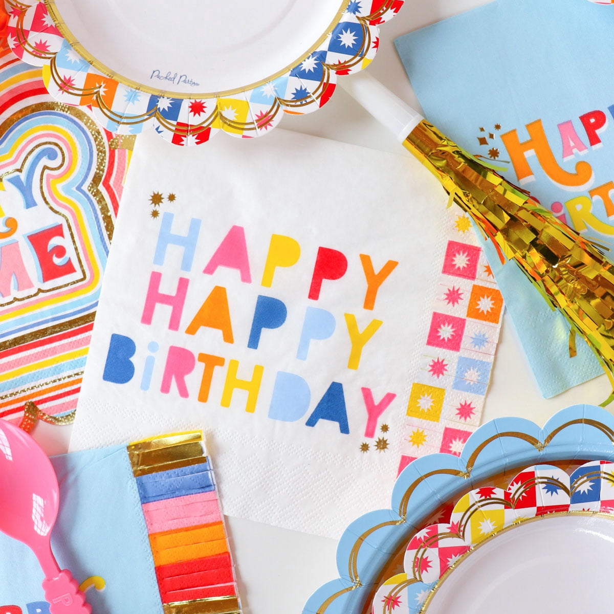 (4 pack) Packed party "it's my birthday" multicolor 6.5" fringe lunch napkins, 20 ct
