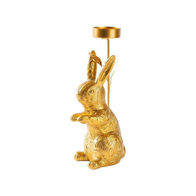 Suministros de Fiesta de Pascua Conejo Candelabro Ornamento 7.8x4.1In, Aleación de Oro, Suministros de Fiesta de Vacaciones, Candelabro Cónico, Decoración de Mesa Y Manto