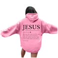 thumbnail image 3 of Oversize Hoodie for Women Christian Long Sleeve Hooded Jesus Casual Letter Print Lightweight Sweatshirts Pink, 3 of 5