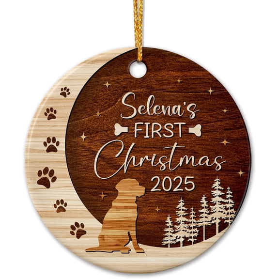 Personalized Dog's First Christmas Ceramic Ornament 2025, Baby 1st Xmas Gift, Customized Name Paw Print Tree Ornament for Men Women Dog Lovers