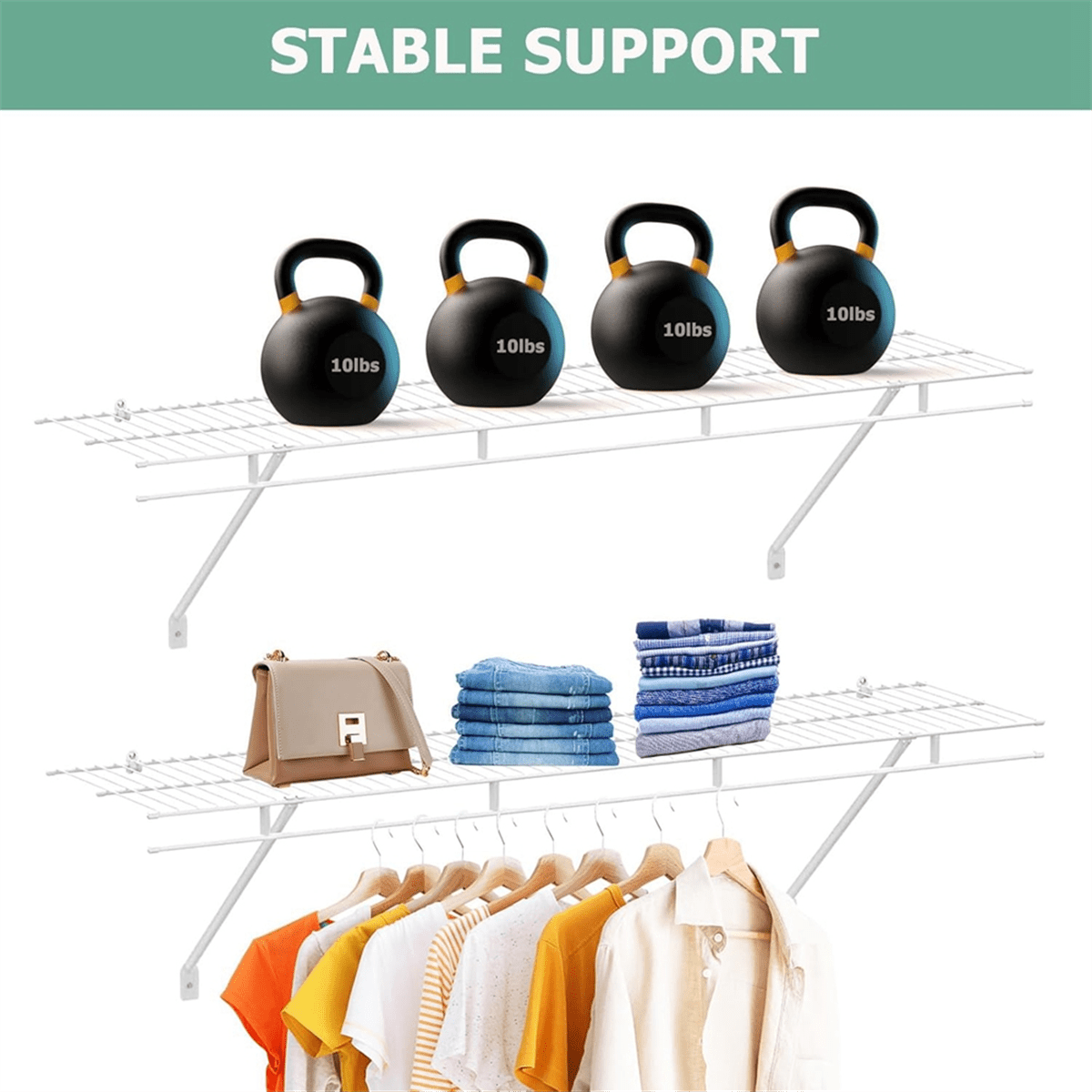 6 Pcs Wire Shelf Brackets, Support Brackets for 12-Inch Deep Wire Shelving, Closet Shelving Accessories