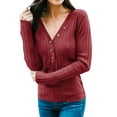 thumbnail image 1 of Women Button Up V Neck Solid Color Long Sleeve Stripe Shirt, 1 of 7