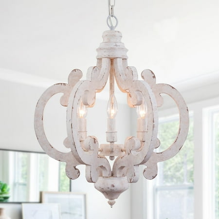 

CurveCurio Retro 6-Light Rustic Wood Pendant Light Farmhouse Style Chandelier for Dining Room Living Room and Foyer Distressed White