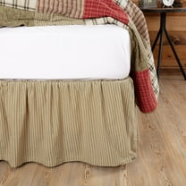 VHC Brands Prairie Winds Skirt King Size Gathered Farmhouse Striped Dust Ruffle in Sage Green and Tan Bedding Accessory, 78x80x16