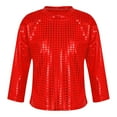 thumbnail image 2 of Wuxian Girls T Shirts Stylish Sequin Top Shirts Glitter Solid Color Long Sleeve Round Neck Party Carnival Gown T-Shirt Cute Tops,Red,4-5 Years, 2 of 6