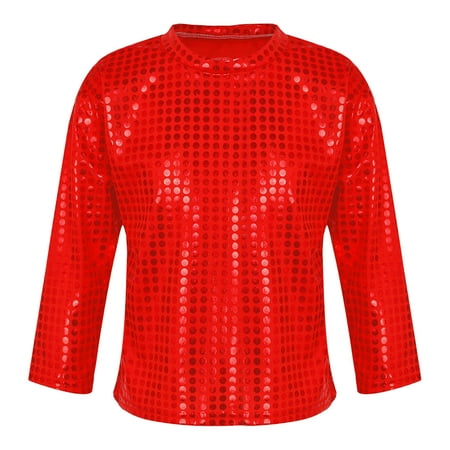Wxolcjlv Big Girl S T Shirt Sequin Glitter Long Sleeve Crewneck Tee Tops Party Carnival Graphic T-Shirt Sizes 10-12