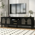thumbnail image 2 of Gzxs 68.9 Inch Retro Entertainment Center TV Stand with Fluted Glass Cabinets, Solid Wood Legs, 2 Cabinets & 2 Drawers, Media Console for TVs up to 75", Black, 2 of 10