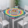 thumbnail image 3 of Colorful Tie Dye Spiral Mandala Pattern Square Fitted Tablecloth with Elastic Edge,Square Table Cover,Washable Elastic Table Cover for Home Kitchen Party Decor 34"x34", 3 of 6