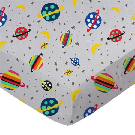 SheetWorld Fitted 100% Cotton Percale Play Yard Sheet Fits BabyBjorn Travel Crib Light 24 x 42, Planets Gray