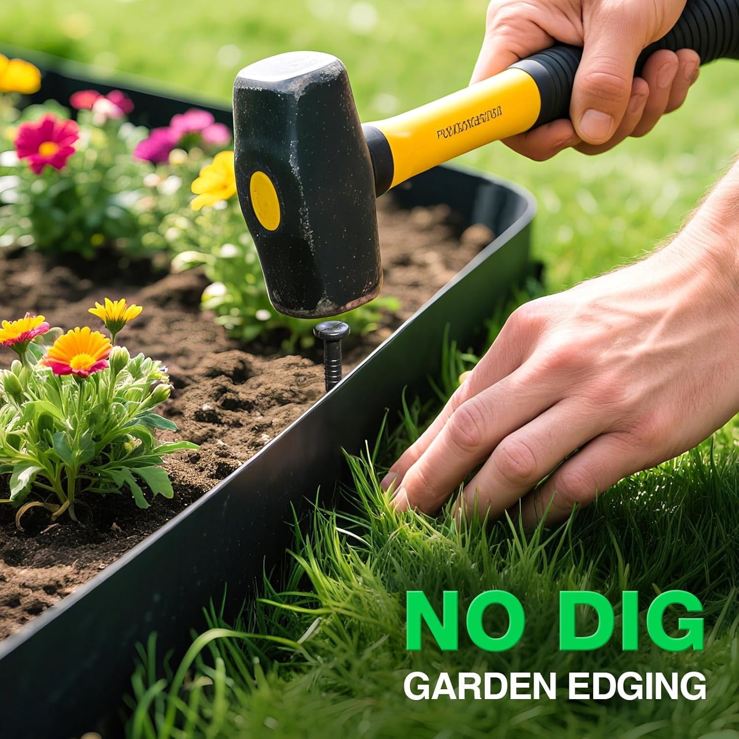 Wiher Garden Landscape Edging, 32'' No Dig Landscape Edging Border Kit with 30 Spikes, Durable & Flexible for Yard Lawn Landscaping Flower Beds Paver Edging