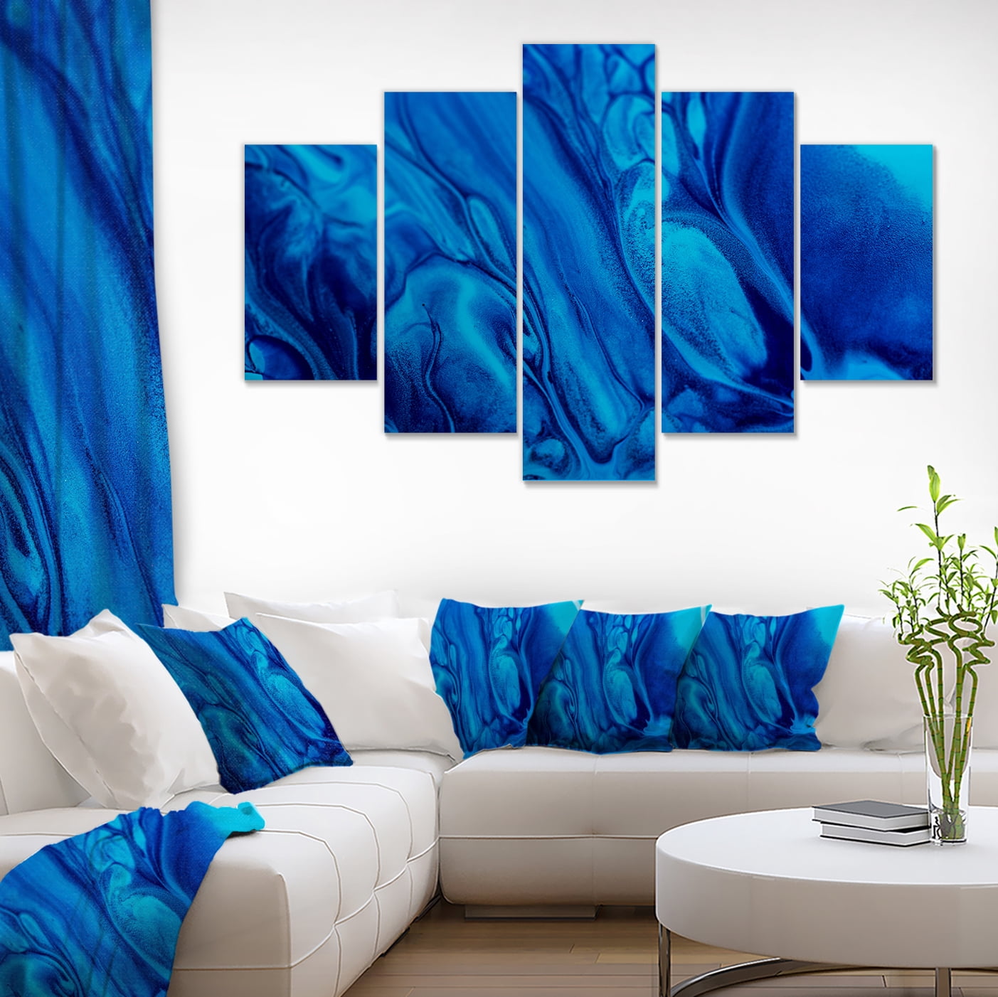 Designart 'Dark Blue Abstract Acrylic Paint Mix ' Contemporary Art on Canvas
