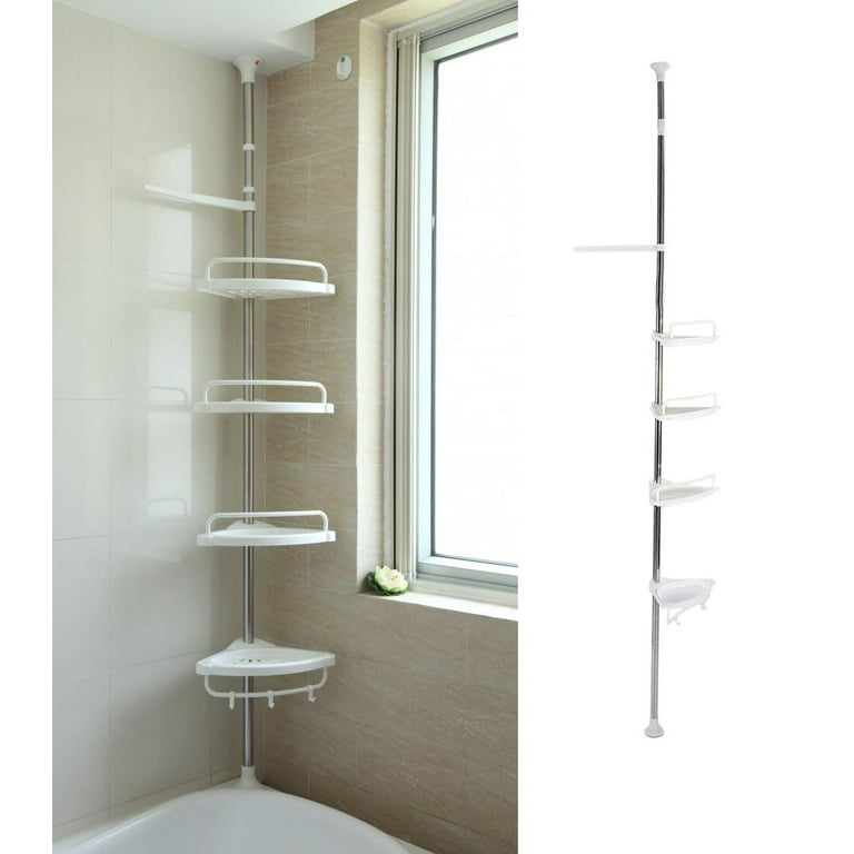 Brrnoo Adjustable 4 Layer Telescopic Shower Corner Shelf Metal and Plastic Shower  Caddy, White 