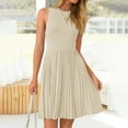 thumbnail image 6 of XVJRHAK Women's Summer Sleeveless Mini Dress 2024 Crewneck Knit A Line Pleated Swing Casual Basic Short Dress (Beige,M), 6 of 9