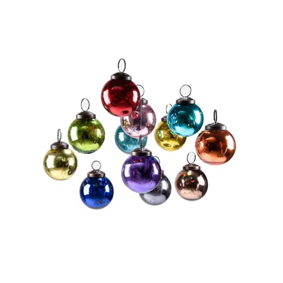 Serene Spaces Living 12pcs Multicolor Mercury Glass Ornament Set - Vintage Christmas Ornaments, Holiday Decorations, 2" Diameter Christmas Tree Ornaments