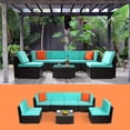thumbnail image 5 of BAYUELSWU Patio Furniture Set 7 Pieces Rattan Wicker Sofa Set Outdoor Sectional Furniture Outdoor Dining Set All Weather Couch Conversation Sets w/Thick Cushions, Glass Coffee Table & 2 x Hold Pillow, 5 of 9