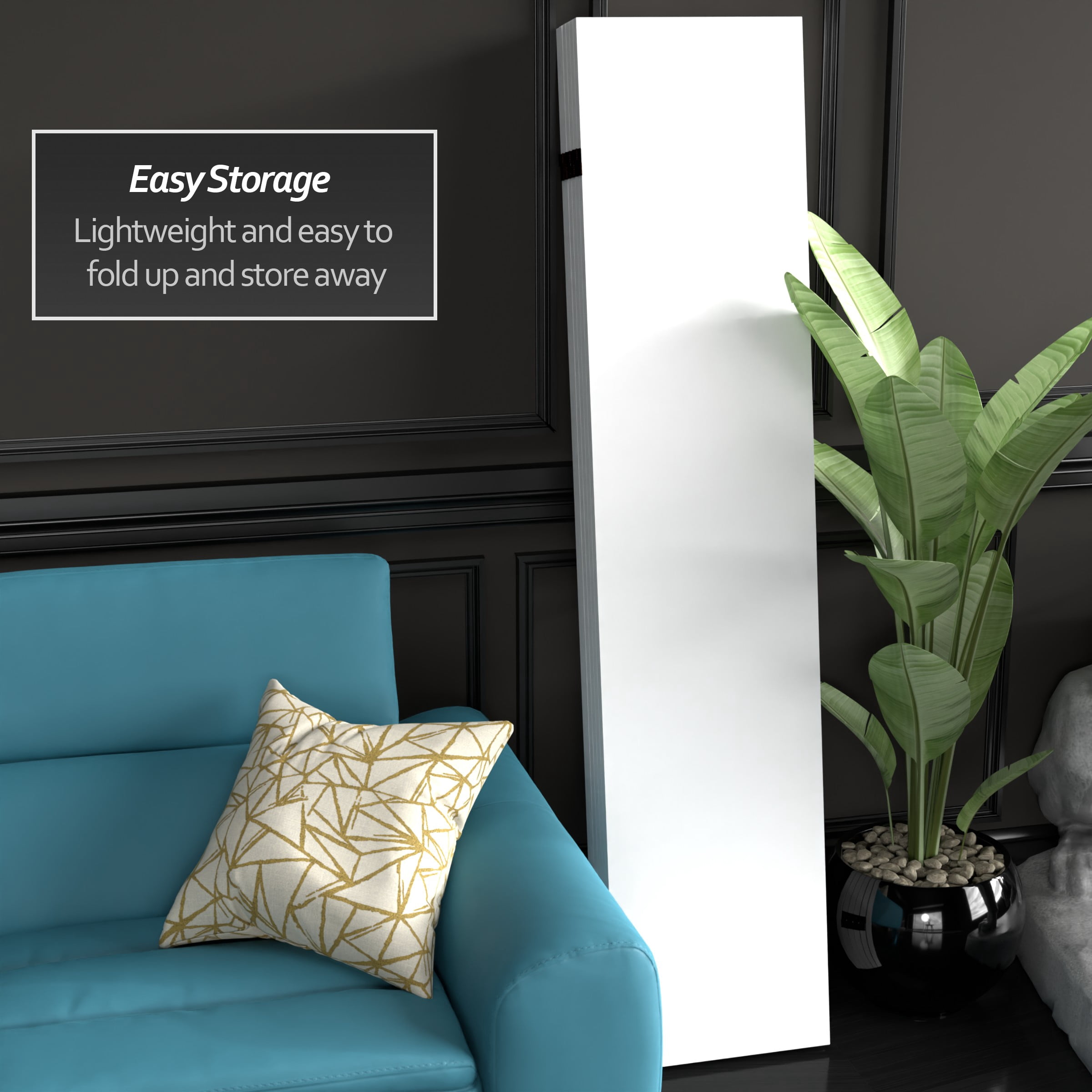 6 ft. Tall 6 Panel Freestanding White Canvas Screen Room Divider with Spruce Frame