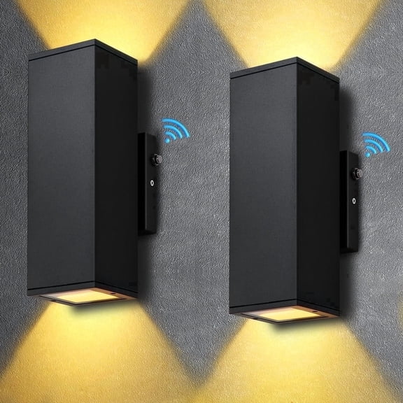 GCGAFUL 2-Pack Indoor/Outdoor Wall Light, 11 in. 2-Light Dusk to Dawn Sensor Rectangular Black Up/Down LED Outdoor Wall Lantern Sconce