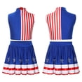 thumbnail image 2 of iiniim Girls Cheerleading Outfit Back Invisible Zipper Color Block Striped Crop Top with Rhinestone Stars Skirt Blue Red White 12, 2 of 7