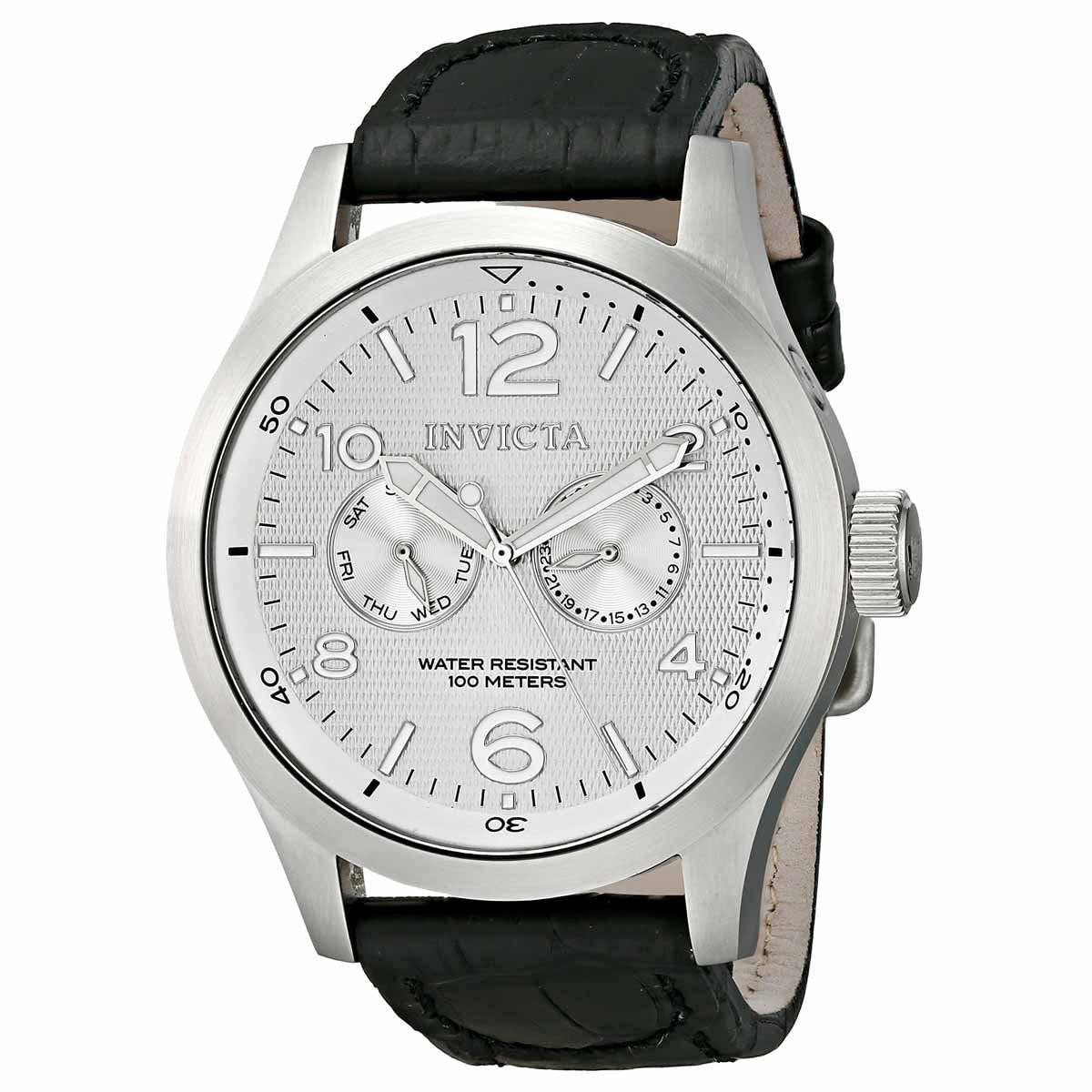 Invicta Men's 13008 I-Force Silver Dial Black Leather Strap Watch