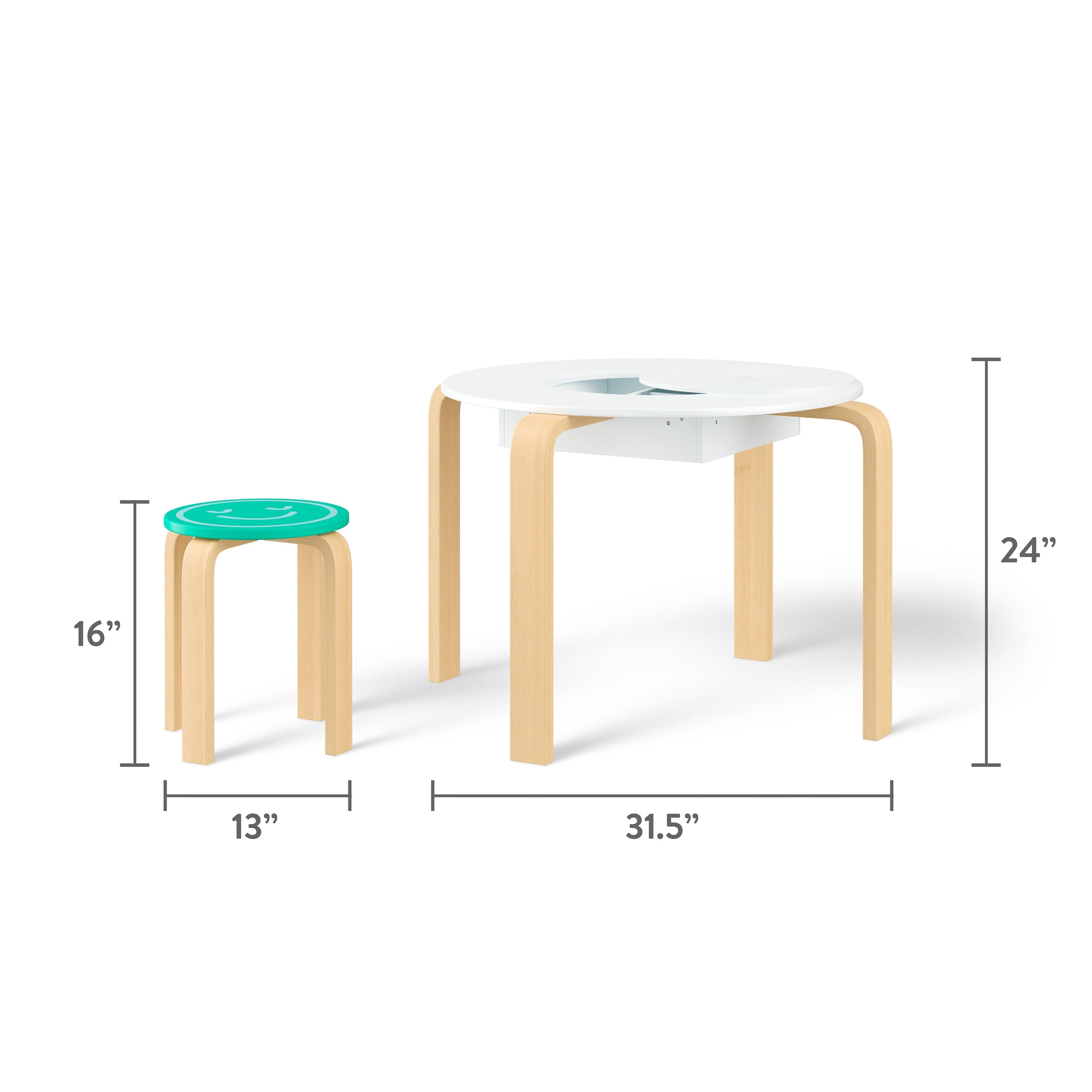 Mainstays Kids Get Happy 5-Piece Play Table and Chair Set, Natural Teak and Multicolor