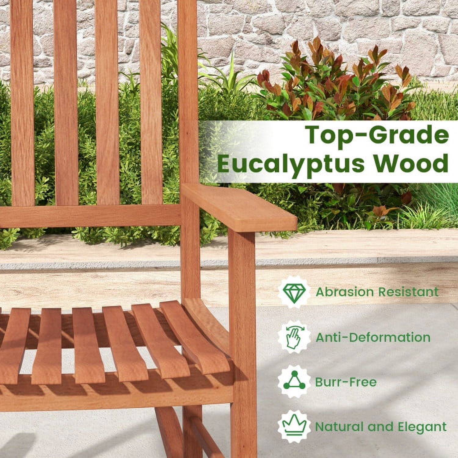 Aimee Lii Outdoor Rocking Chair, Patio Wooden Rocker Chair, Weather Resistant,for Lawn, Porch, Backyard, Indoor and Garden, Natural