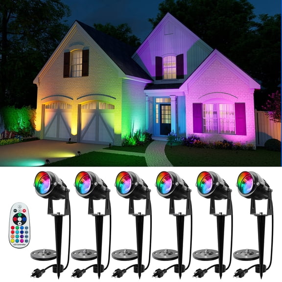 6 Pack Color Change Spotlights for Decor Lighting 120V Remote Waterproof Plug-in Multicolor Landscape Spot Light Uplight for Yard, Garden, Tree, Bush