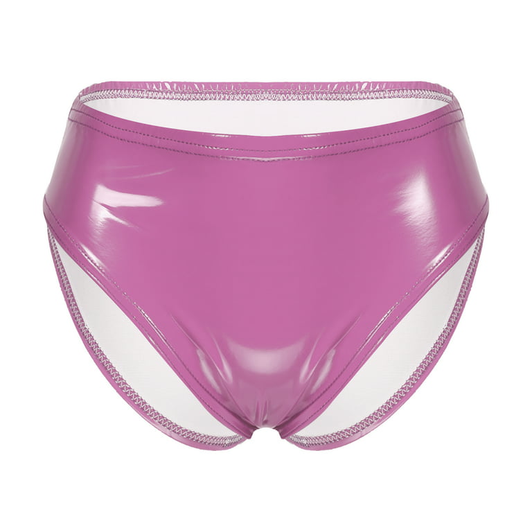 YIZYIF Womens Wetlook PU Leather Briefs Underwear Low Rise Latex Panties  for Night Club Pole Dance Hot Pink XL 