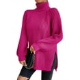 thumbnail image 1 of EYIIYE Chandail d'Automne Hiver pour Femmes à Manches Longues Col Roulé Tricoté chandail Couleur Unie Ourlet Fendu Long Tricoté Ample Décontracté Confortable, 1 of 8