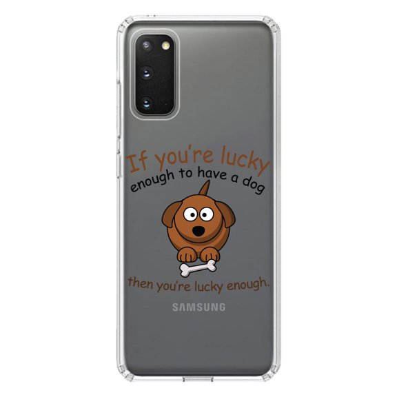 DistinctInk Clear Shockproof Hybrid Case for Galaxy S20 ULTRA / 5G (6.9" Screen) - TPU Bumper Acrylic Back Tempered Glass Screen Protector - If You're Lucky Enough to Have a Dog