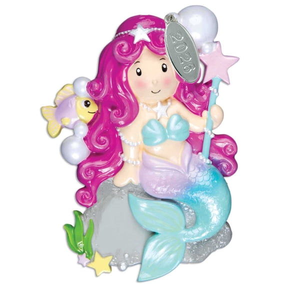 Pink Mermaid Christmas Ornament, Mermaid Ornament for Kids, Can Be Personalized at Home, 1 Ct, with Gift Box