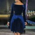 thumbnail image 5 of Womens Wrap V Neck Long Sleeve Velvet Glitter A Line Cocktail Party Swing Fit and Flare Skater Mini Dress, 5 of 7