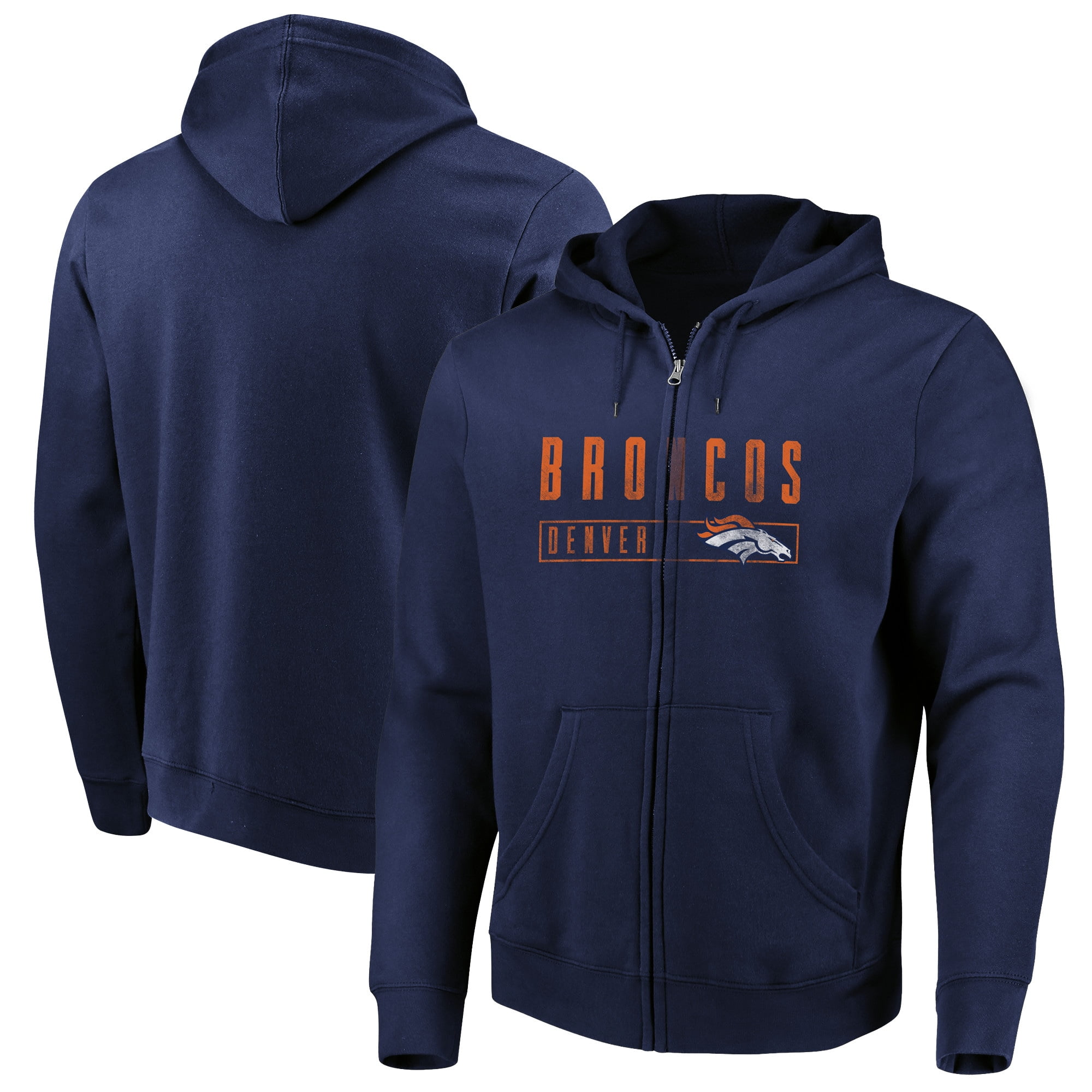 Denver Broncos Majestic Hyper Stack FullZip Hoodie Navy
