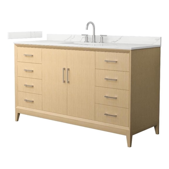 Janna 60" White Oak Single Vanity & Giotto Quartz Top (3-Hole) & Nickel Trim