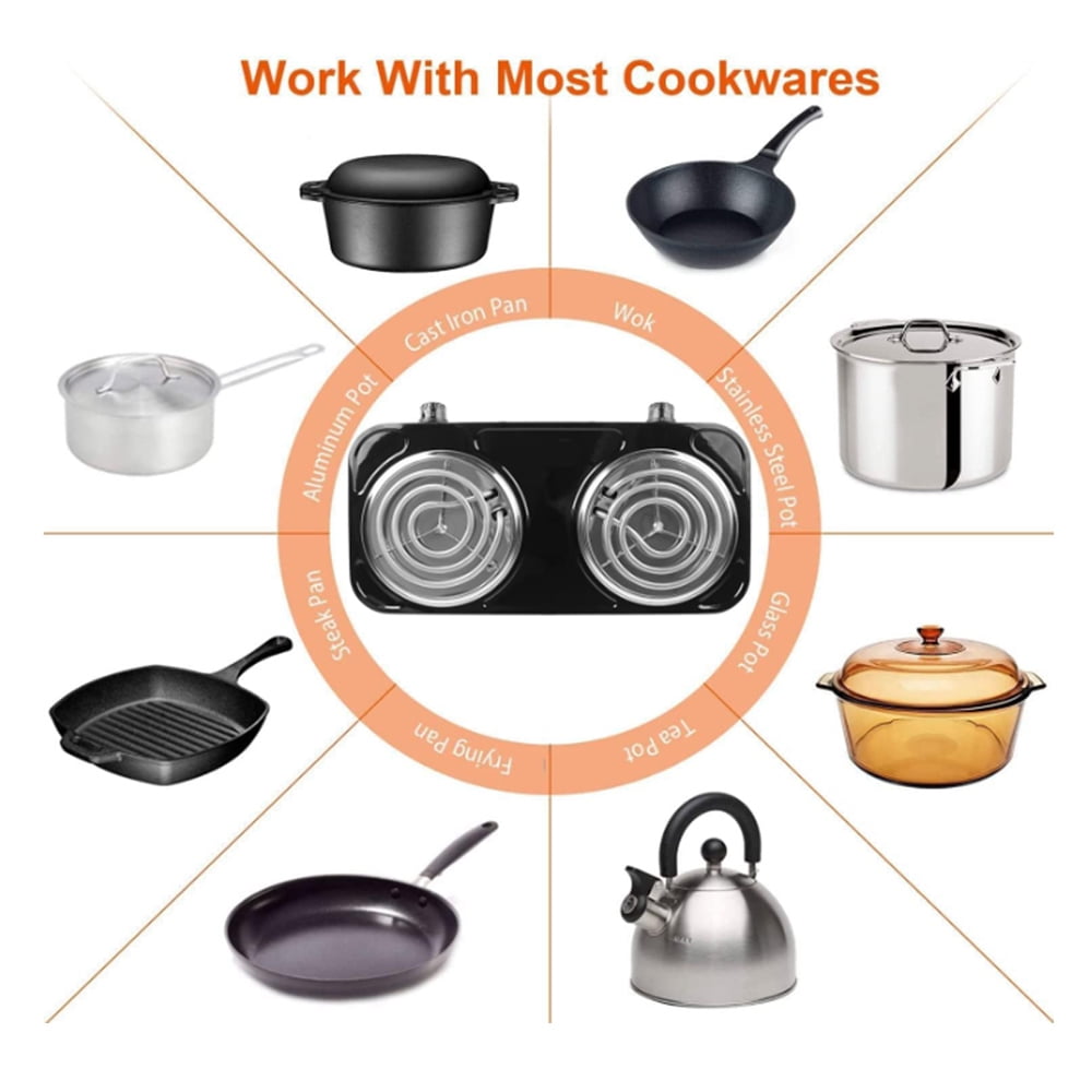 SOONHUA Double Burner, 120V, 2000W, Portable, Easy to Cook, Elegant Classic Design, 5 Adjustable Temperature