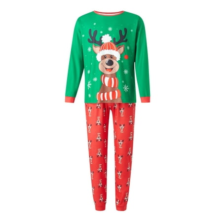 

Amuver Christmas Family Matching Pajamas Elk Print Long Sleeve Tops and Stretch Casual Pants Sleepwear