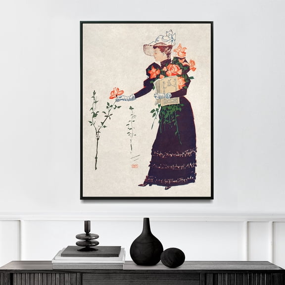 Woman Picking up Flowers - 1893 | Edward Penfield | Premium Fine Art Print | 19th Century American | Illustration, American Golden Age | Portrait