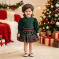thumbnail image 2 of Mnyotv Girls Christmas Outfits Long Sleeve Tops Bow Plaid Skirts and Matching Hats 3Pcs Sets Fall Clothes for Girl Size 12-18Months, 2 of 7
