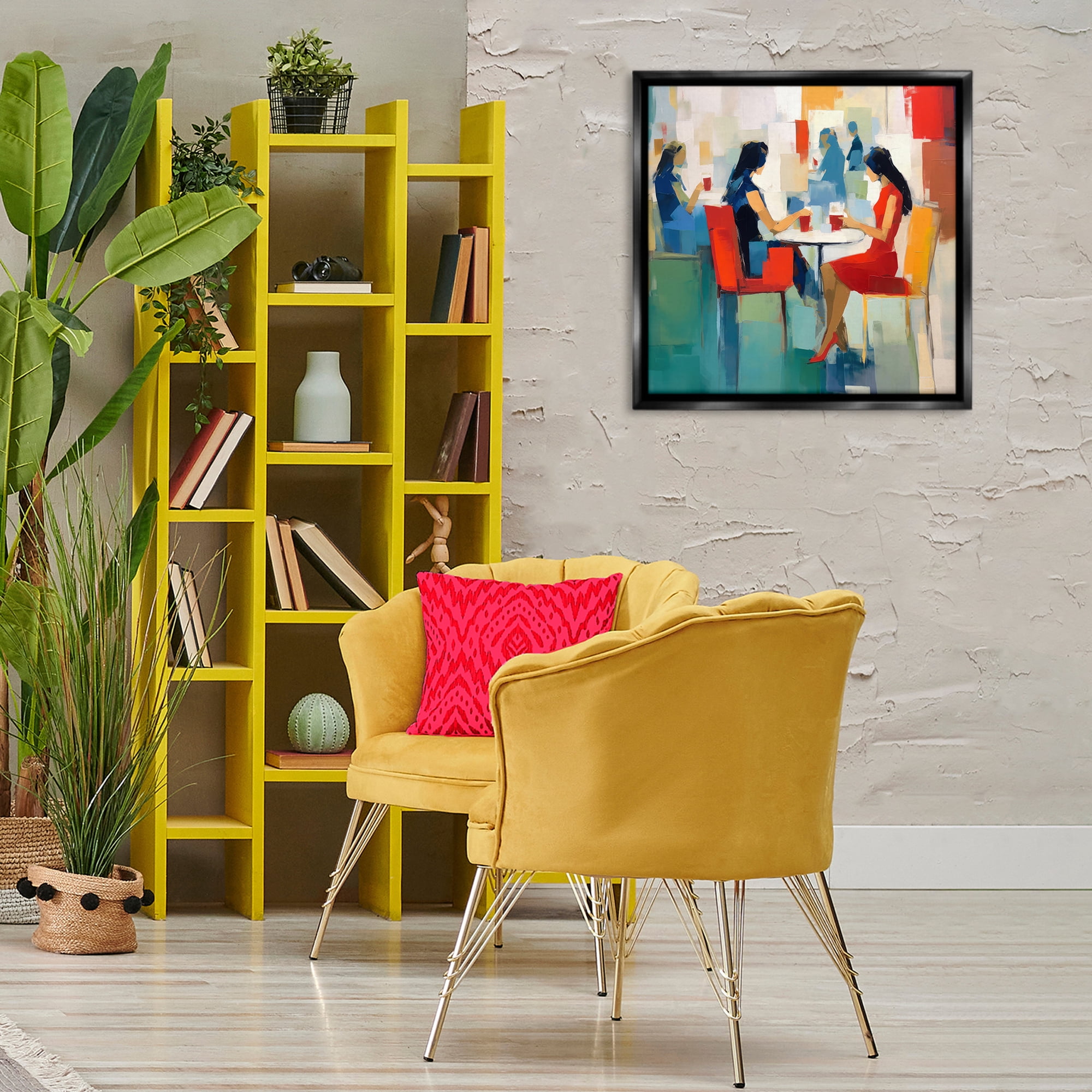 Stupell Industries Restaurant View Abstraction People Painting Black Floater Framed Canvas Art Print Wall Art, 25 x 25