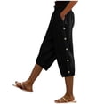 thumbnail image 3 of AnuYalue Linen Pants for Women Loose Fit Wide Leg Pant Spring Summer Casual Drawstring Capris Button Cropped Trousers, 3 of 8