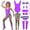 Purple, variant on Alaiyaky 80s 90s Fancy Dress Costume for Women – 80s Workout Outfit with Neon Bodysuit, Print Leggings & Retro Accessories for 80s Theme Party, Hen Do, Festival