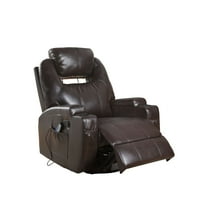 HomeRoots  34" Brown Faux Leather Heated Massge Home Theater Recliner