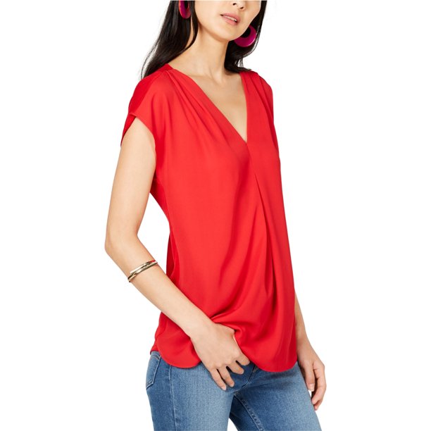 I-N-C Womens Inverted Pleat Pullover Blouse darkred M