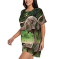 thumbnail image 2 of Kdxio Asia Elephant Print Pajamas Sets for Women Short-Sleeved Pjs with Lounge Shorts Two Piece Sleepwear S-4XL, 2 of 8