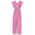 thumbnail image 3 of Alvivi Kids Girls Ruffled Short Sleeve Long Jumpsuits Pants V Neck Chiffon Wide Leg Princess Pageant Romper Dusty Pink 14, 3 of 7