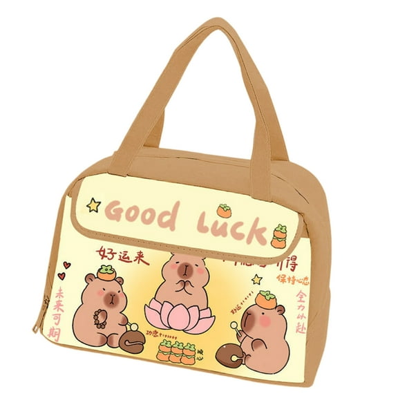 Jesscasday Insulated Student Lunch Bag Waterproof Cartoon Capybara Print Easy Maintenance