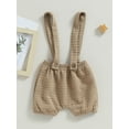 thumbnail image 2 of Bagilaanoe Newborn Baby Boy Girl Suspender Shorts Solid Color Overalls 3M 6M 9M 12M 18M Infant Waffle Jacquard Elastic Waist Short Pants, 2 of 8